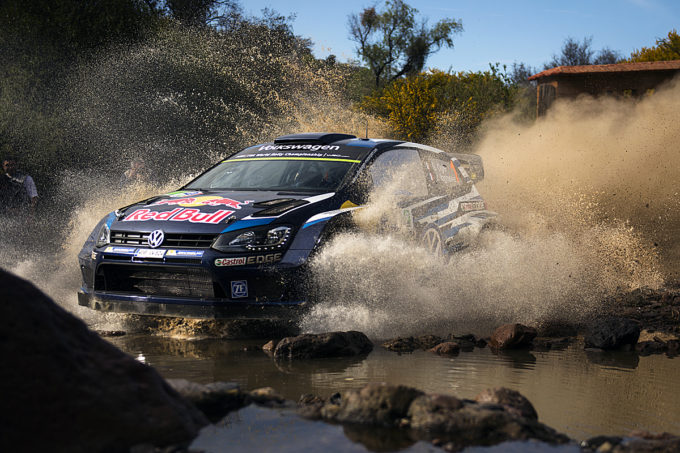 Sebastien Ogier performs during the FIA World Rally Championship 2015 in Leon, Mexico on March 5, 2015
