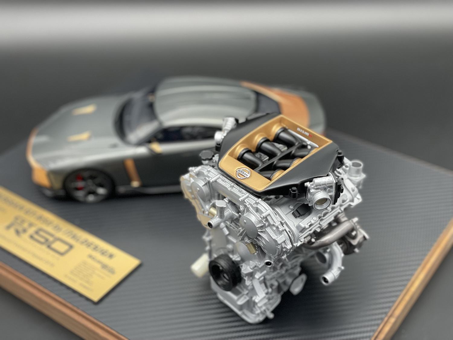 「～Master‛s Series～ NISSAN GT-R50 by Italdesign 2018 Goodwood仕様」のエンジン模型のアップ
