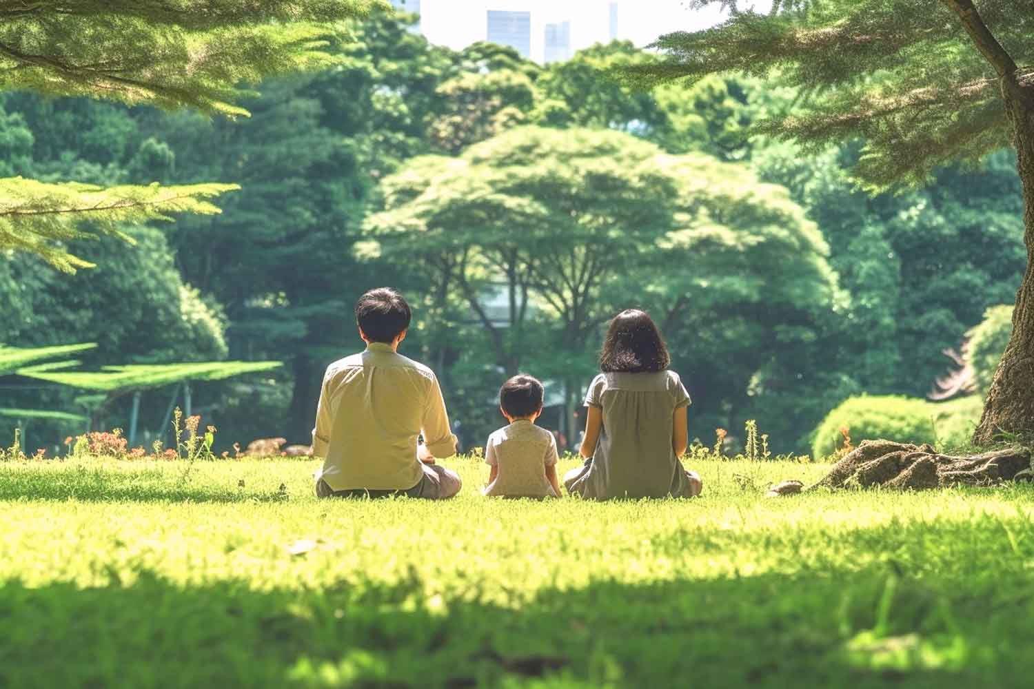 家族3人の団らんしているイメージ写真