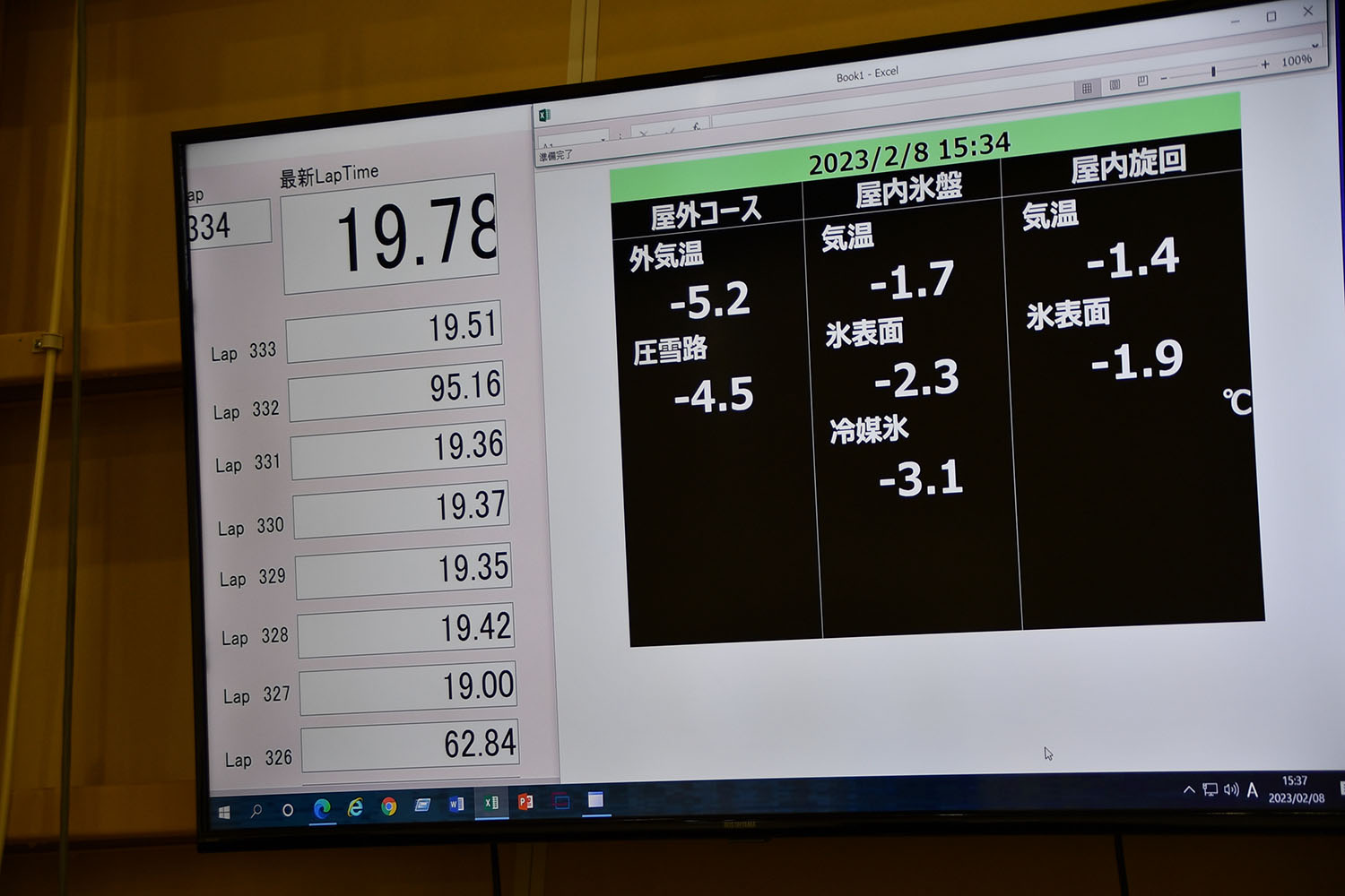 屋内氷盤旋回試験場の温度計