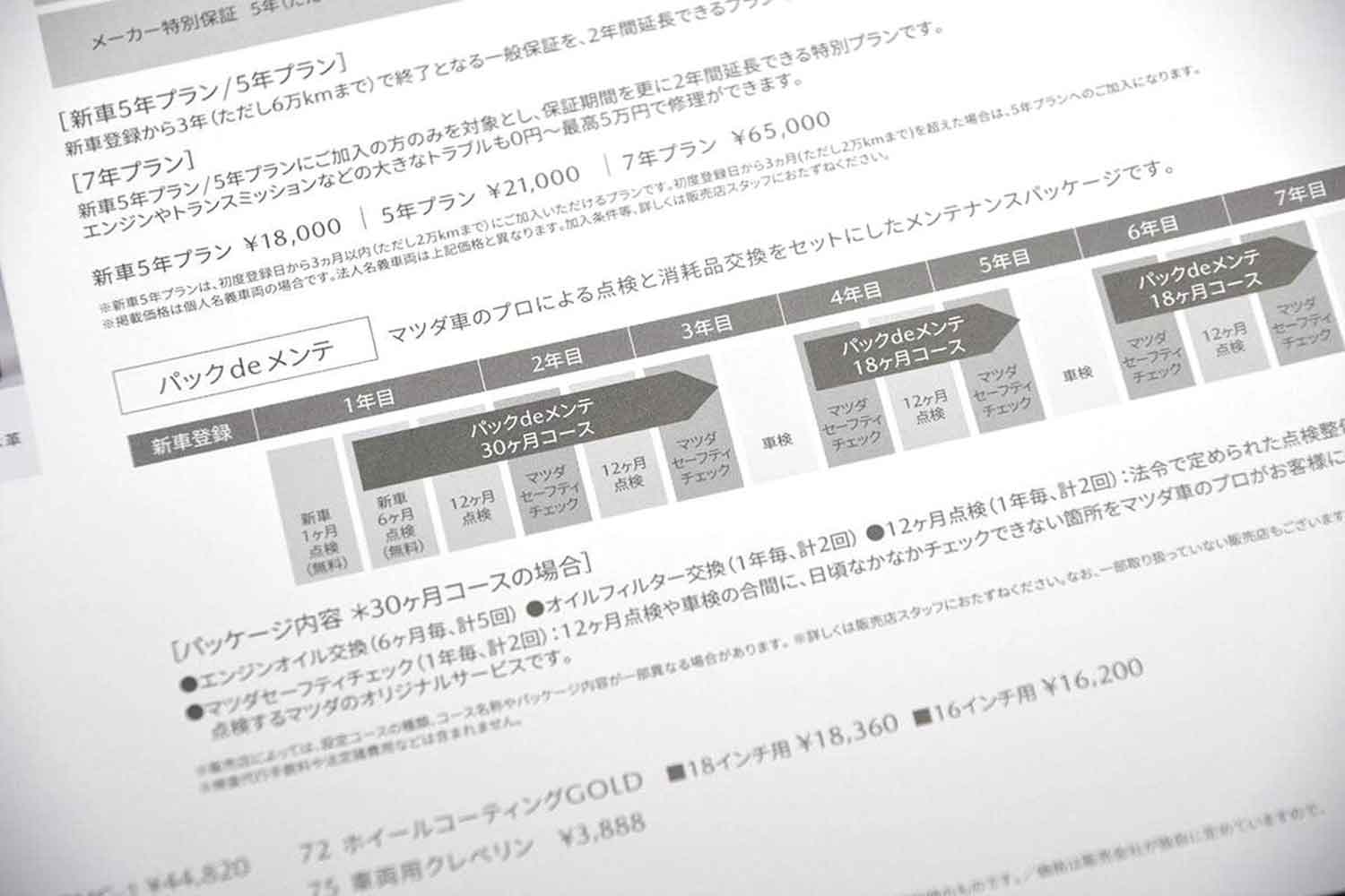 クルマのメンテナンスパックの説明