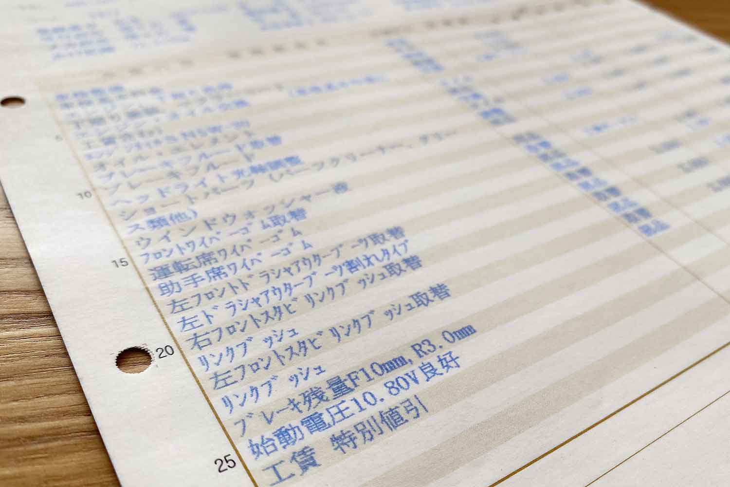 ディーラーでの定期点検の請求書