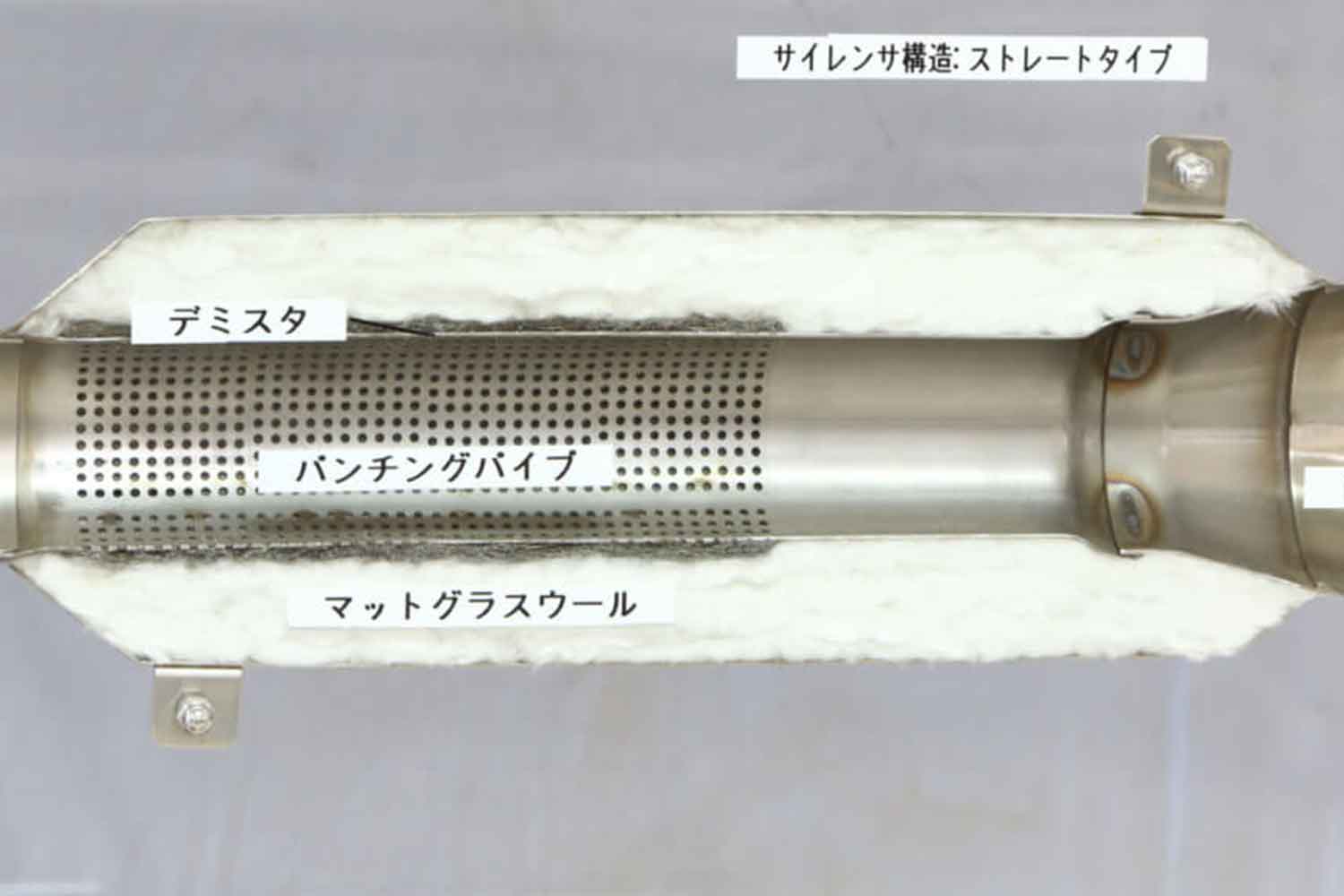 クルマのマフラーでグラスウールが使用されている構造