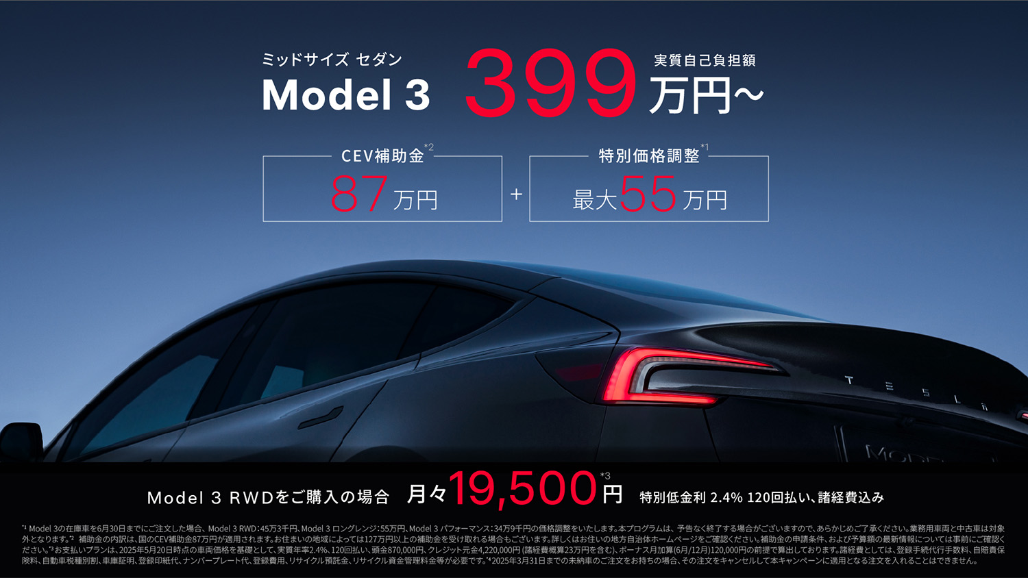 テスラ・モデル3 自己負担額イメージ