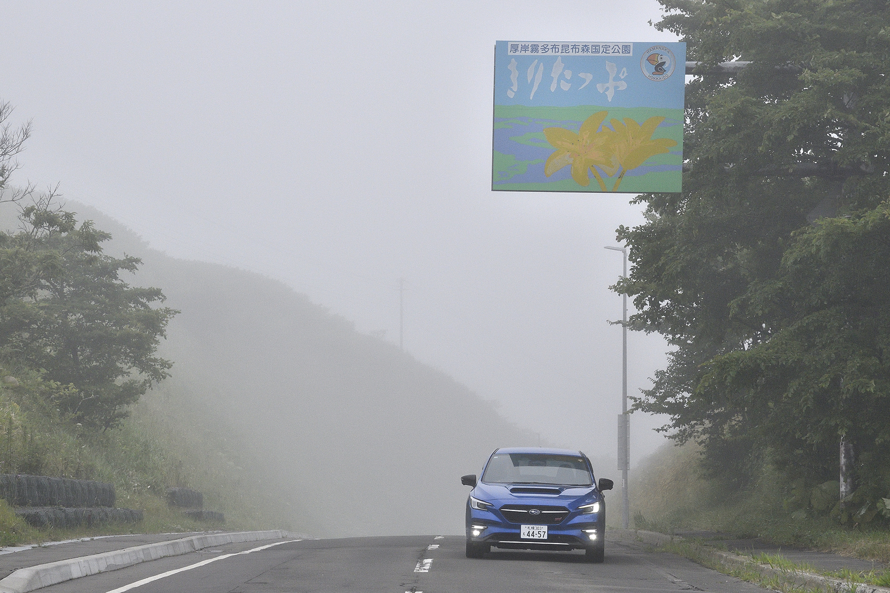 霧多布岬付近を走行するレヴォーグ