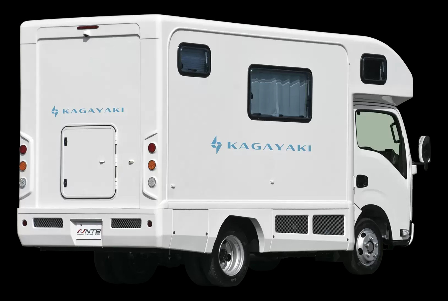 トラックベースのキャンピングカー「キャブコン」のリヤスタイリング