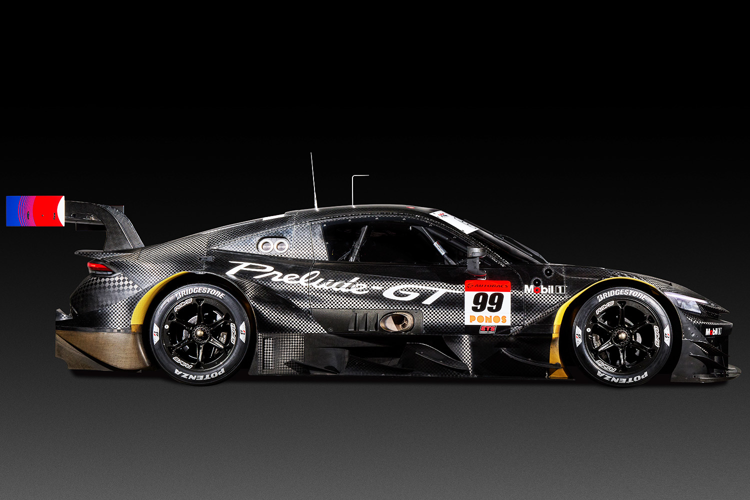 2026年のGT500新型車両となるホンダ「プレリュードGT」プロトタイプのサイドスタイリング