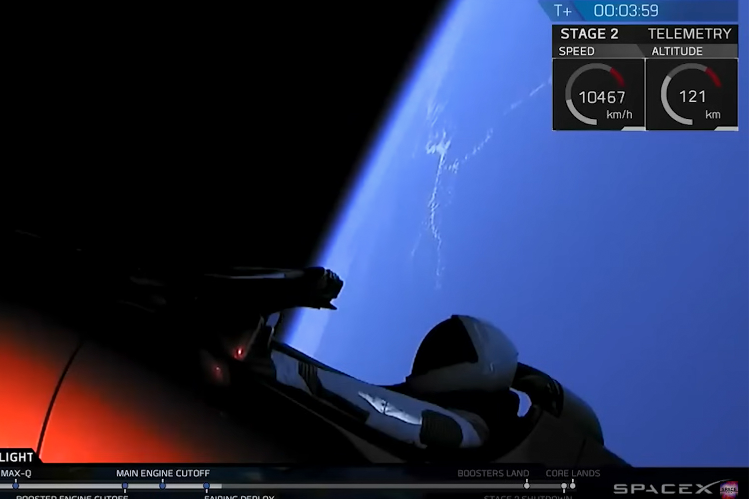 宇宙を周回するテスラ・ロードスター