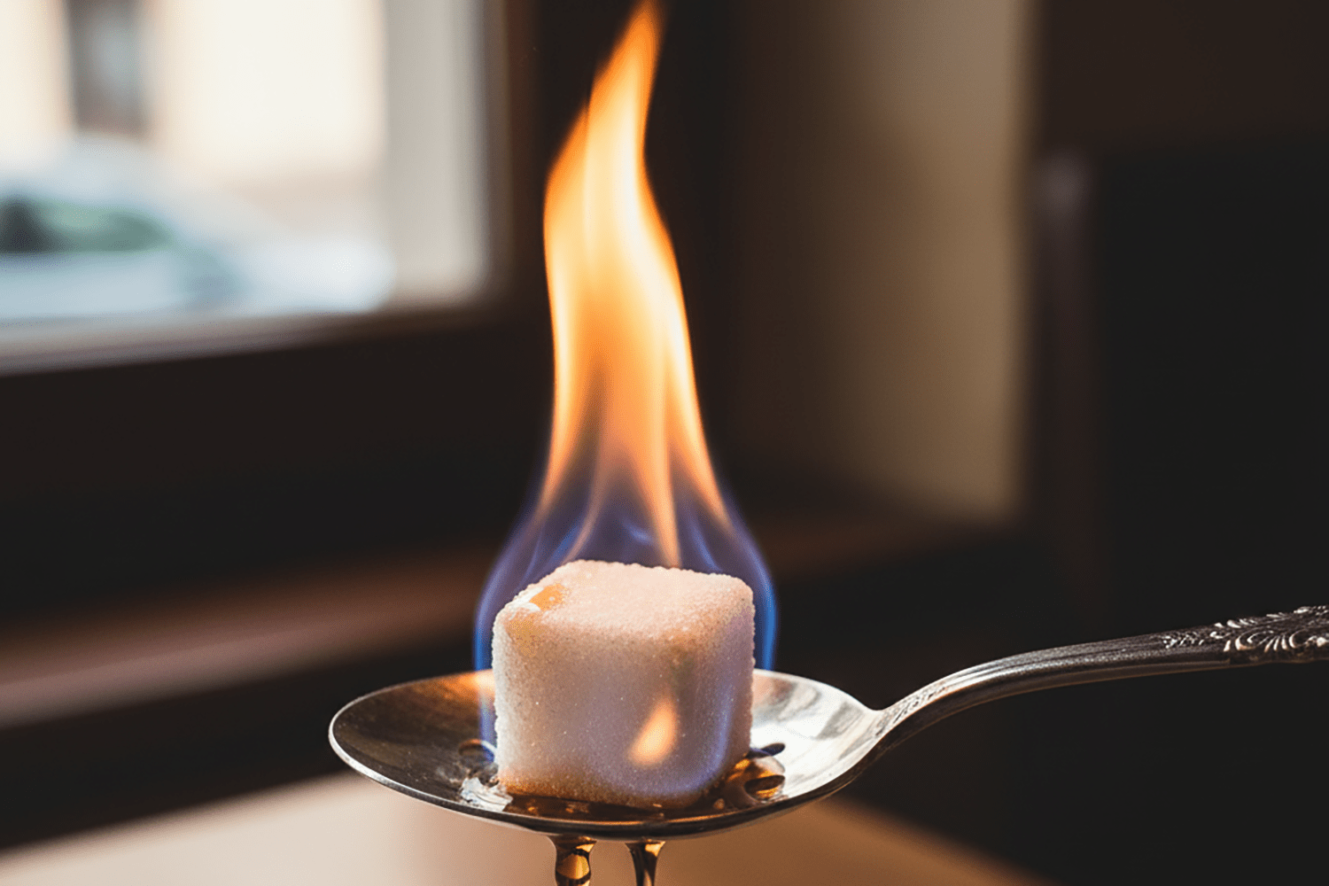 カフェ・ロワイヤルで角砂糖を燃やしているイメージ