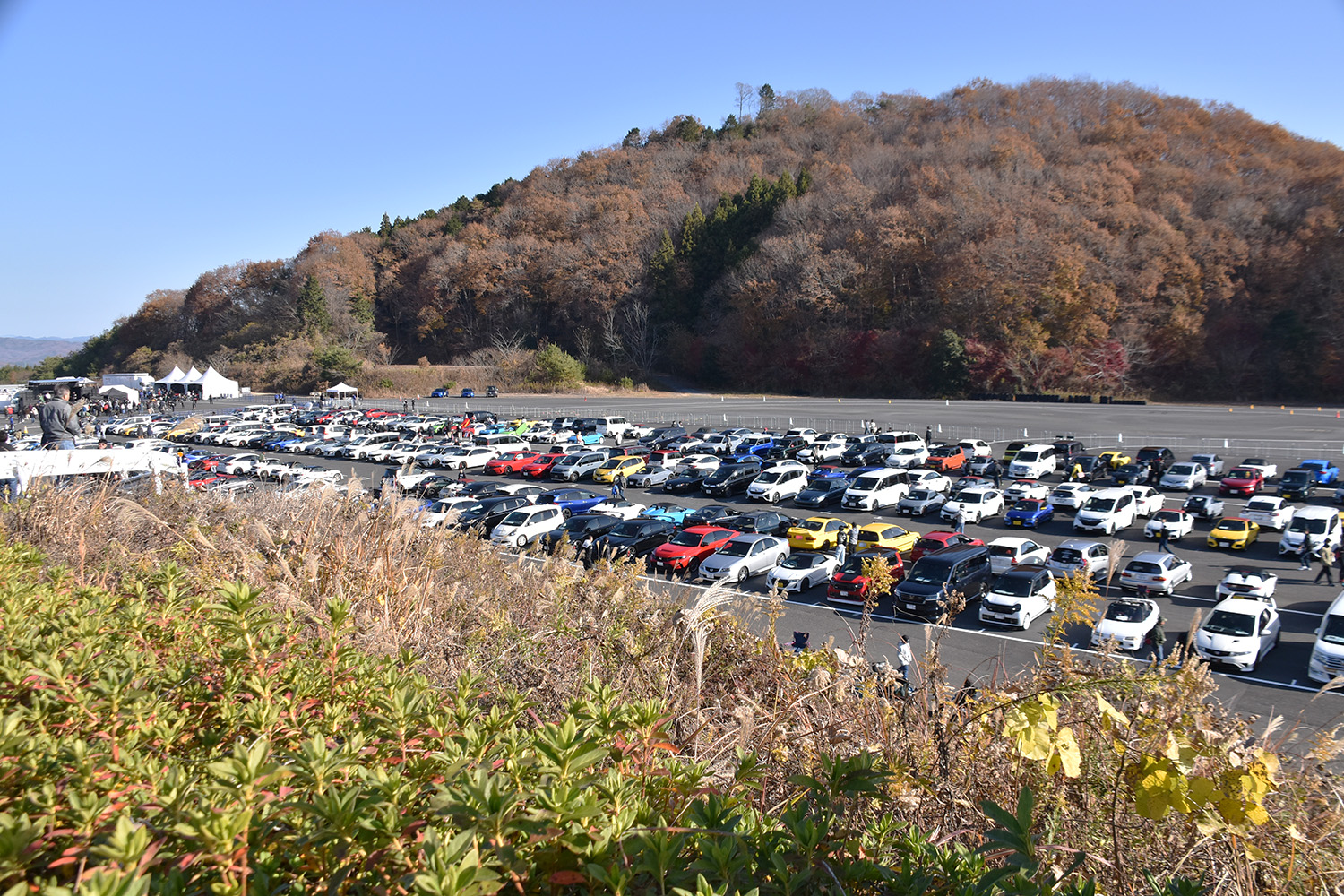 Modulo 無限 THANKS DAY 2025の「モデューロ／モデューロXシリーズ／無限オーナーズミーティング」ゾーンに集まった参加者のクルマ