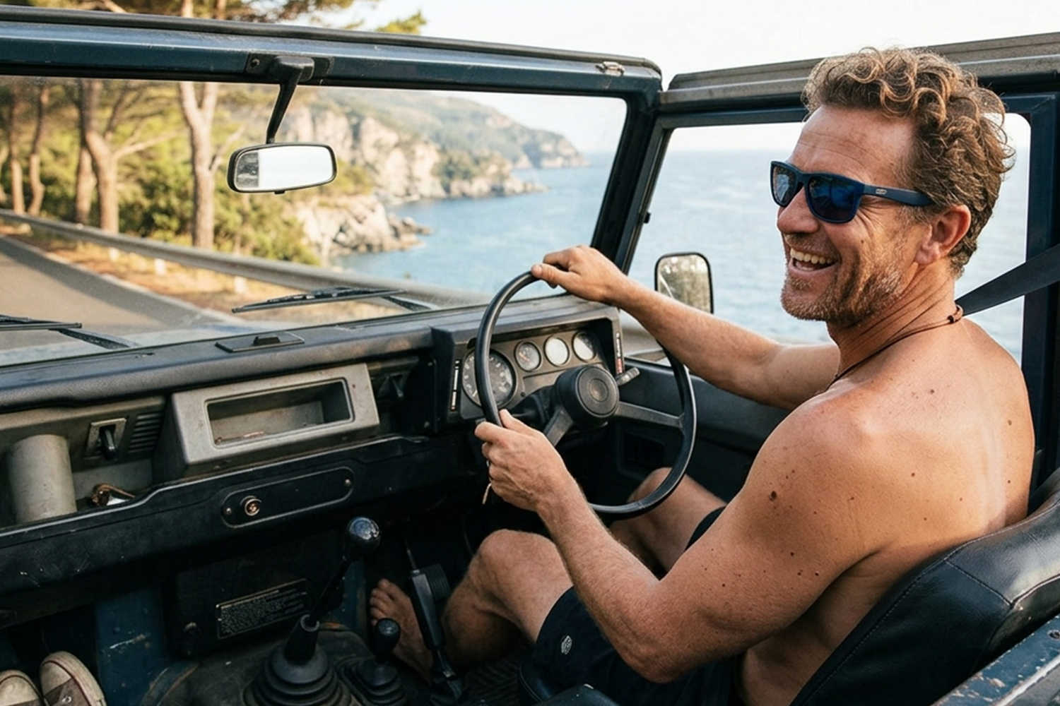 上半身裸で運転するイメージ