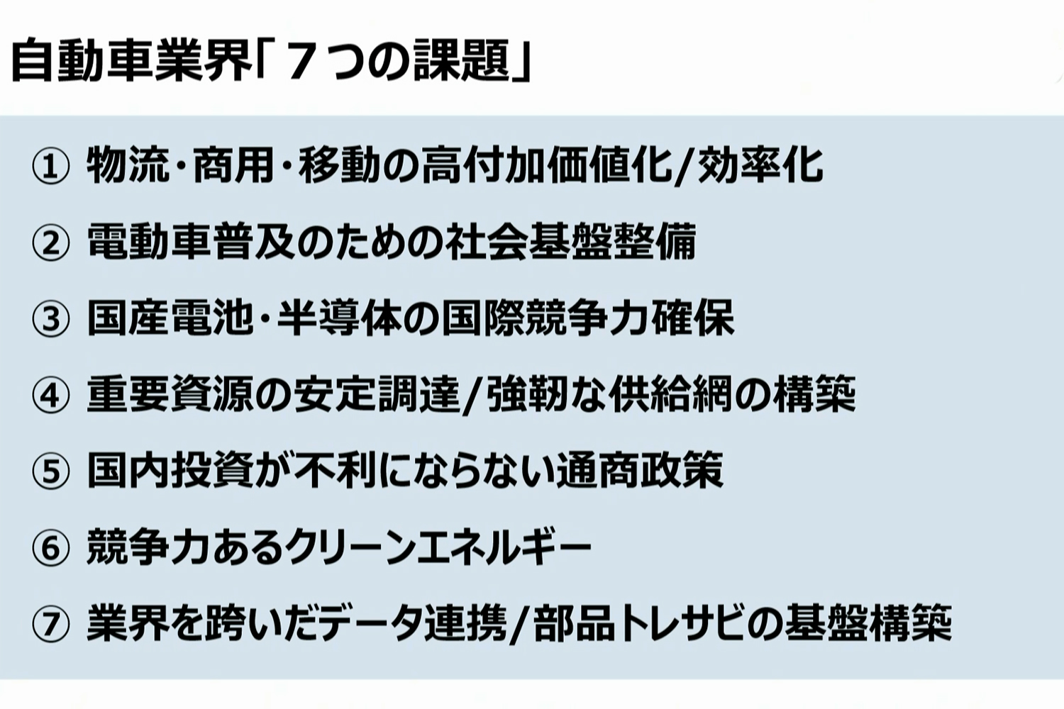 自工会による自動車業界の7つの課題