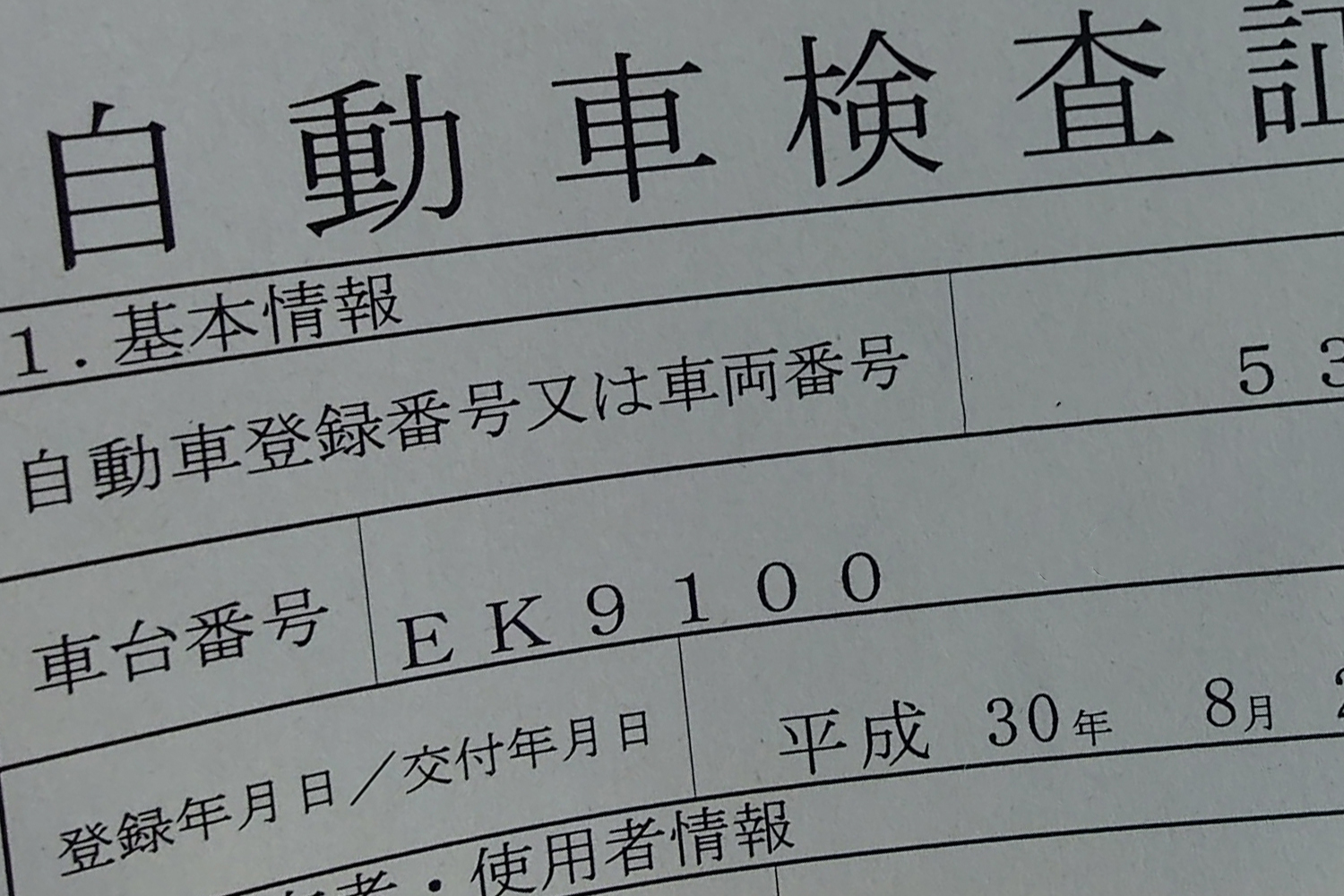 車検証のイメージ