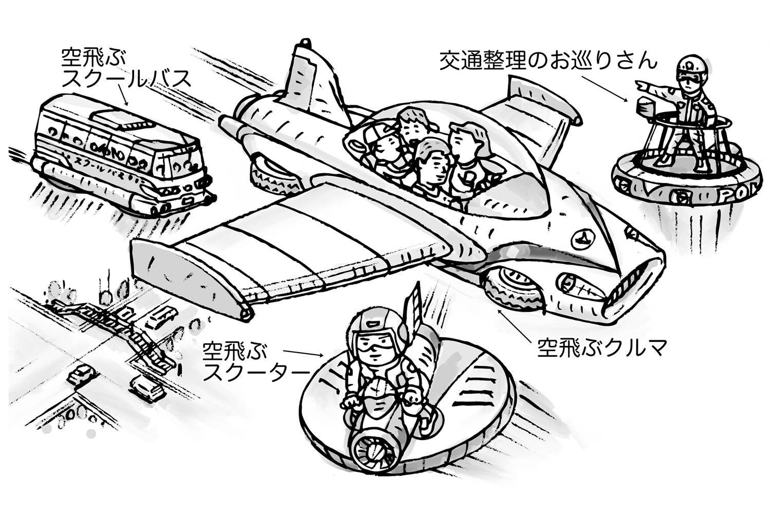 空飛ぶクルマの予想イラスト