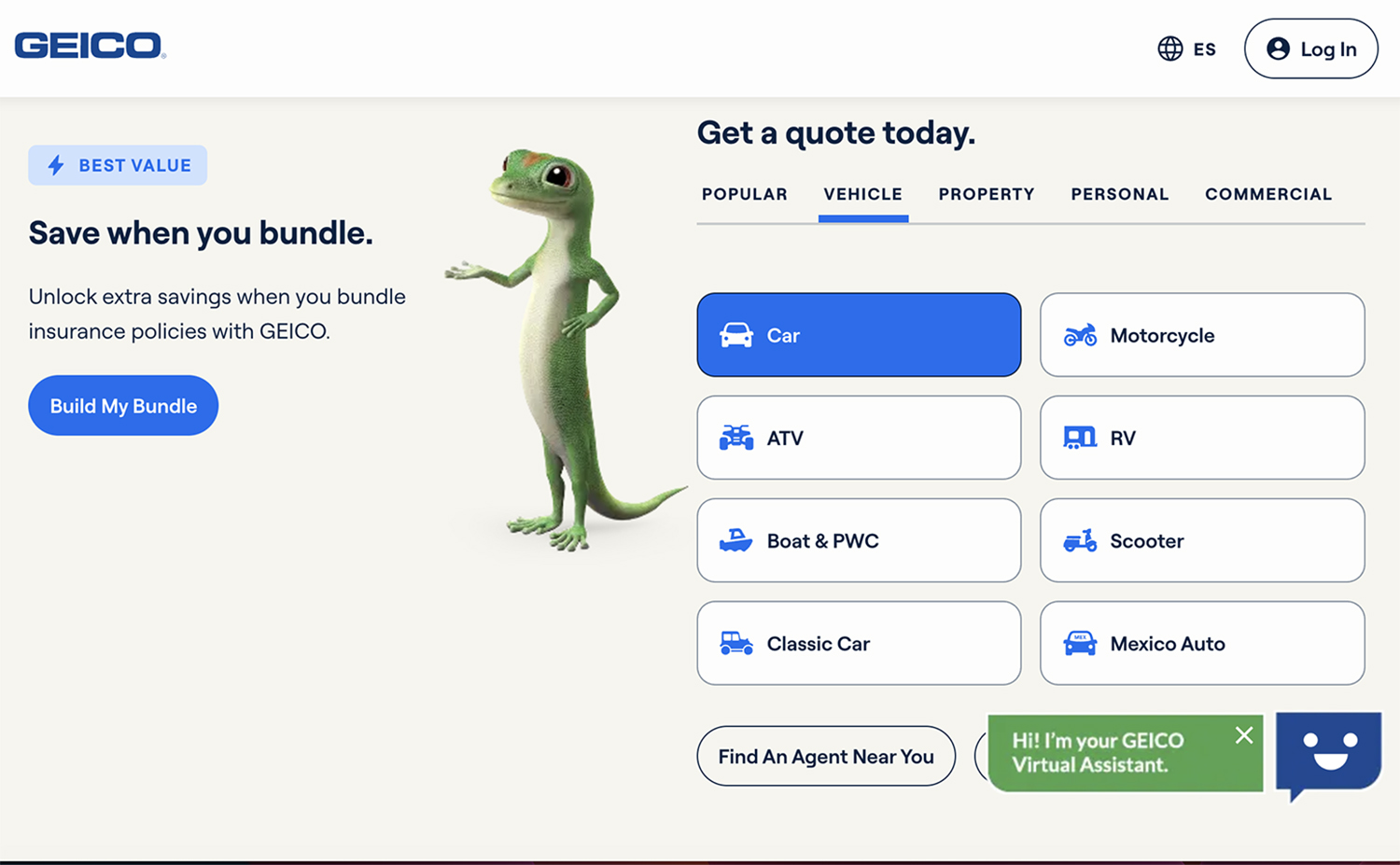 アメリカの大手保険会社「GEICO」のホームページ