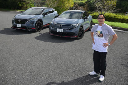 重いEVなのにビュンビュン曲がる……けどNISMOモードはやりすぎ!?　ドリキンがアリア＆リーフNISMOの走りに感じた本気度【土屋圭市 峠賛歌】